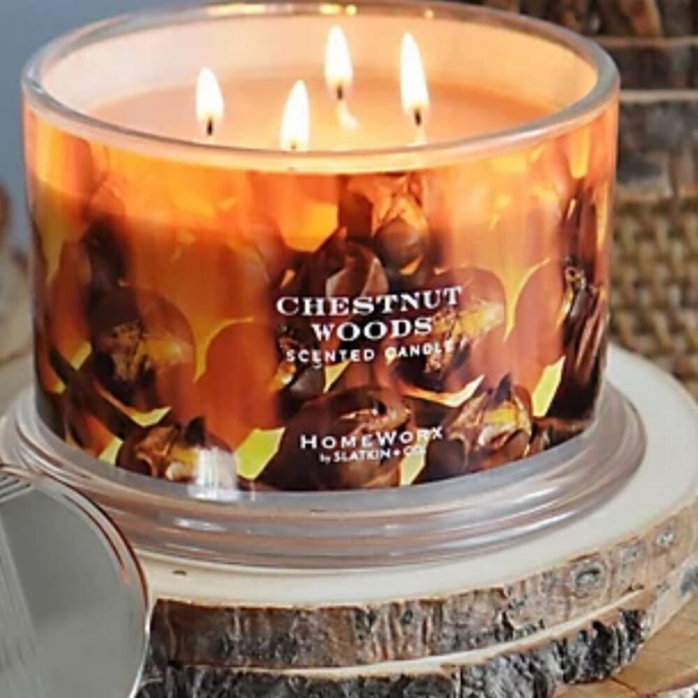 🆕 NEW HomeWorx Chestnut Wood Candle Luxury praline smoked cedar mahogany NIB HTF